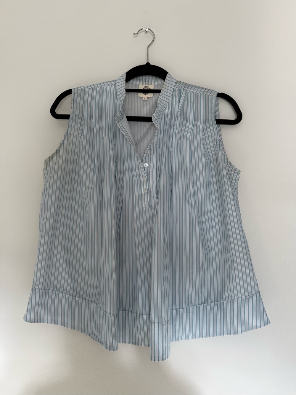 Vintage Light Blue Pinstripe Sleeveless Henley Camisole
